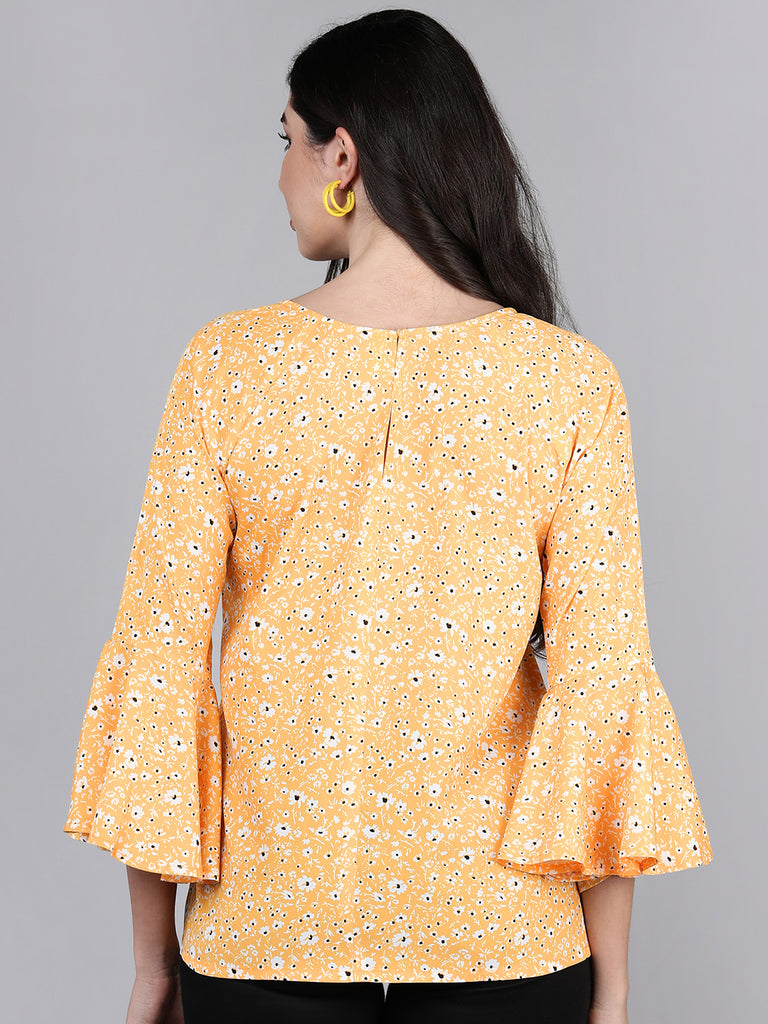 Women's Mustard Crepe Floral Printed