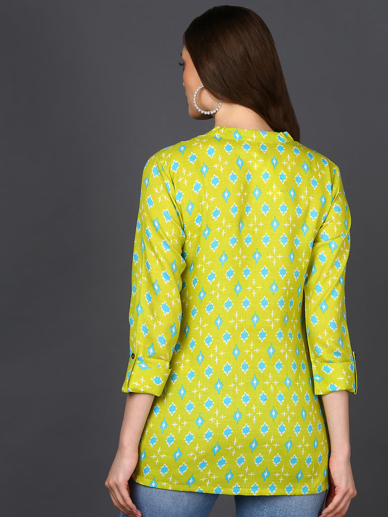Women's Lime Green Cotton Blend Geometric Printed