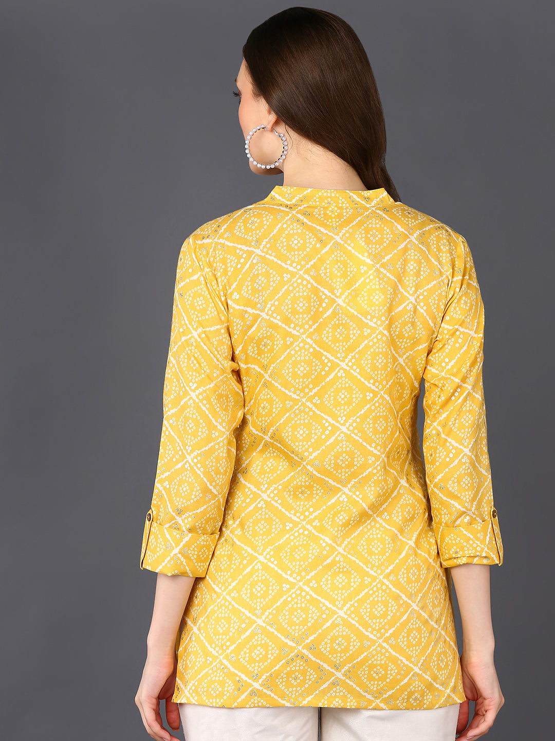 Women's Yellow Cotton Blend Geometric Printed Topahika
