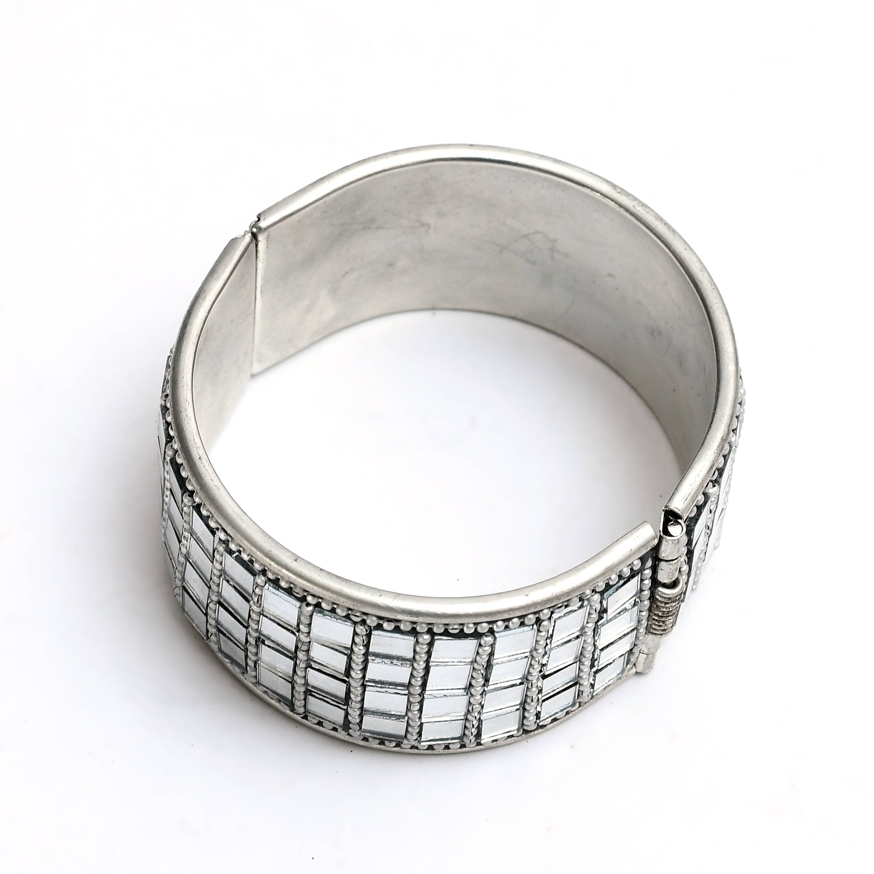 Johar Kamal Oxidised Silver-Plated Mirror Bracelet