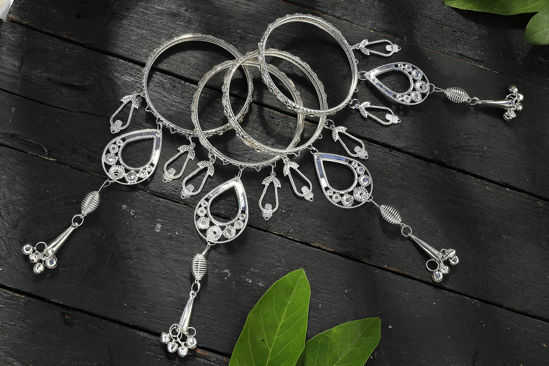 Johar Kamal Oxidised Silver-Plated Bangles