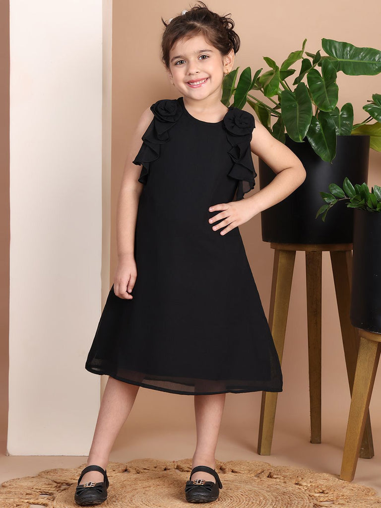 Girl's Black Polyester Solid Dress