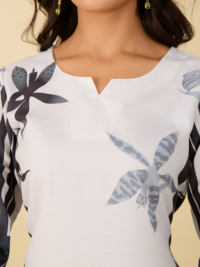 Women's Off White Muslin Embroidery Kurta Set