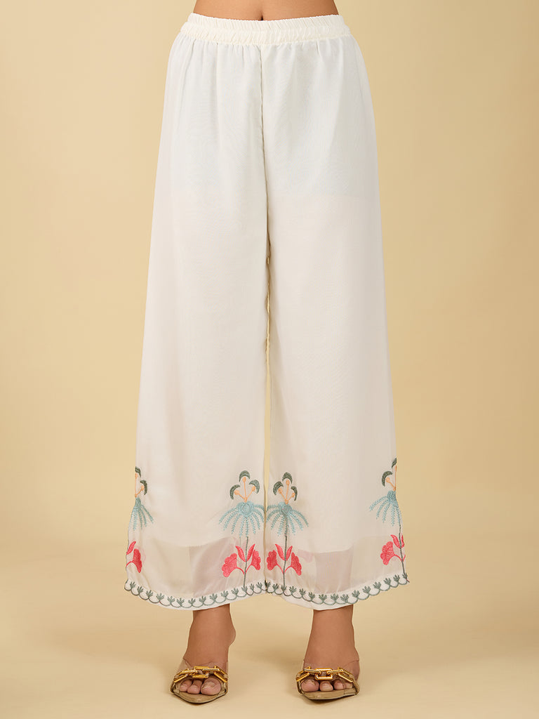 Women's Off White Embroidery Worked Georgette Kurta Set