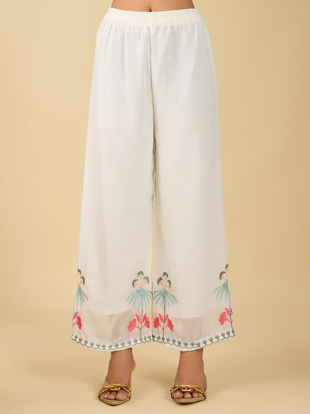 Women's Off White Embroidery Worked Georgette Kurta Set