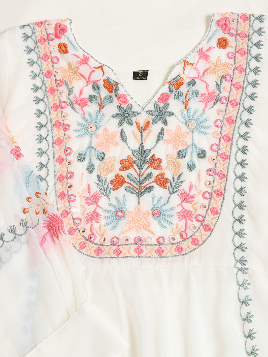 Women's Off White Embroidery Worked Georgette Kurta Set