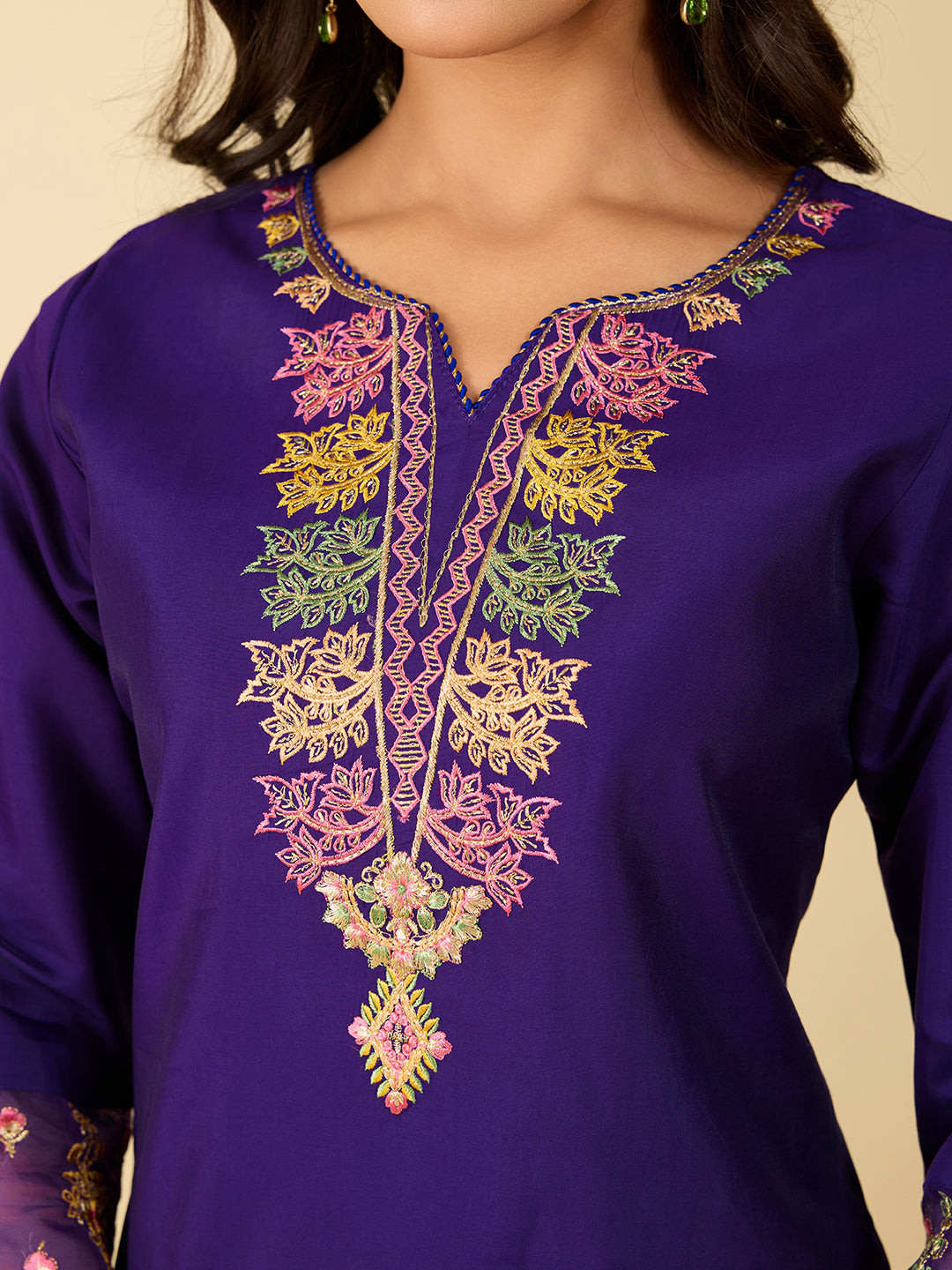 Women's Purple Embroidery Work Kurta With Pant And Duppata Set