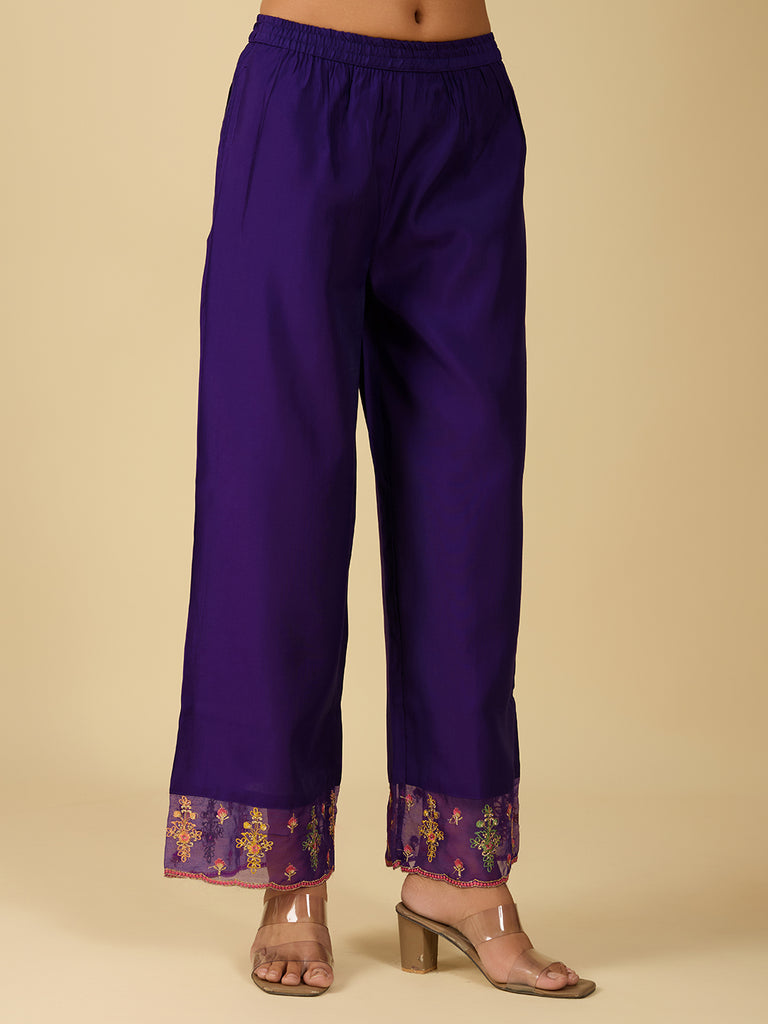 Women's Purple Embroidery Work Kurta With Pant And Duppata Set