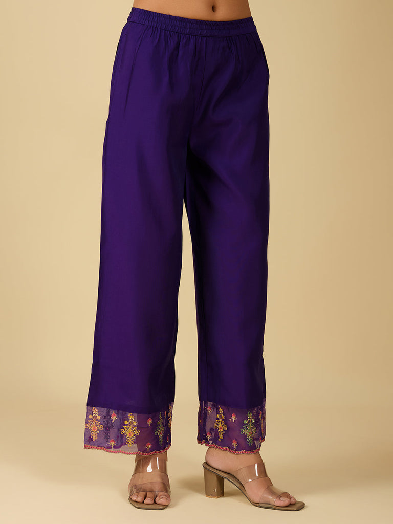 Women's Purple Embroidery Work Kurta With Pant And Duppata Set