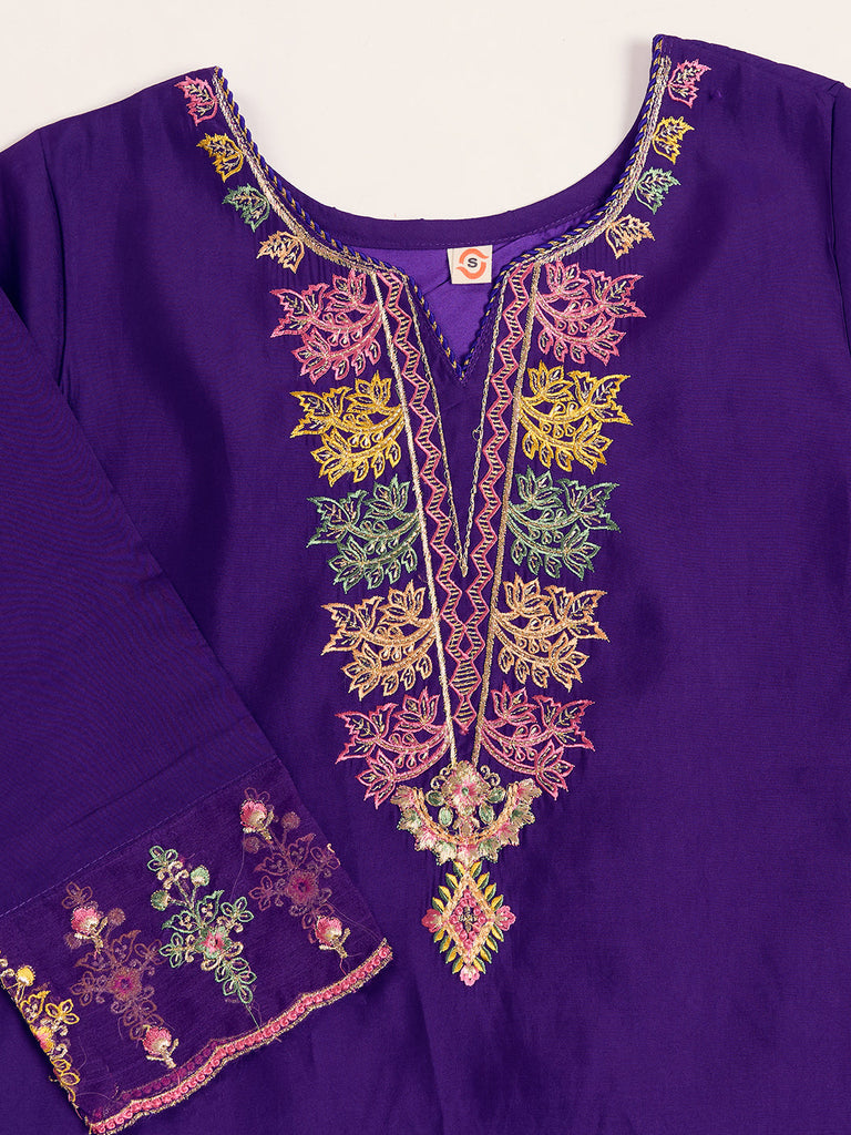 Women's Purple Embroidery Work Kurta With Pant And Duppata Set