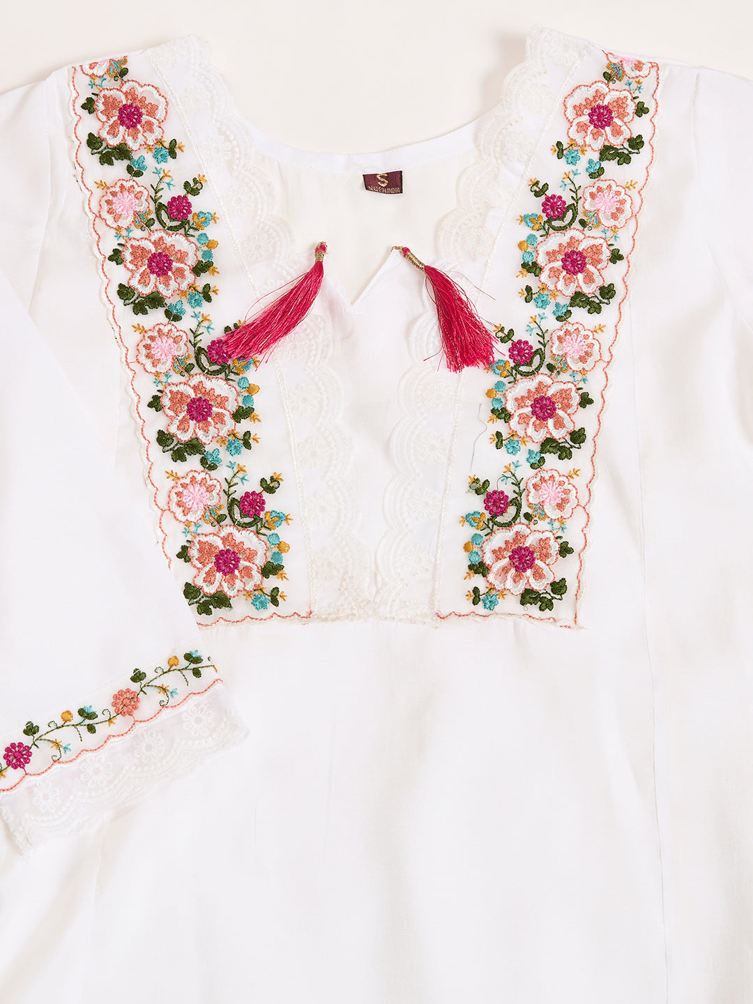 Women's White Embroidery Kurta With Pant And Duppata Set