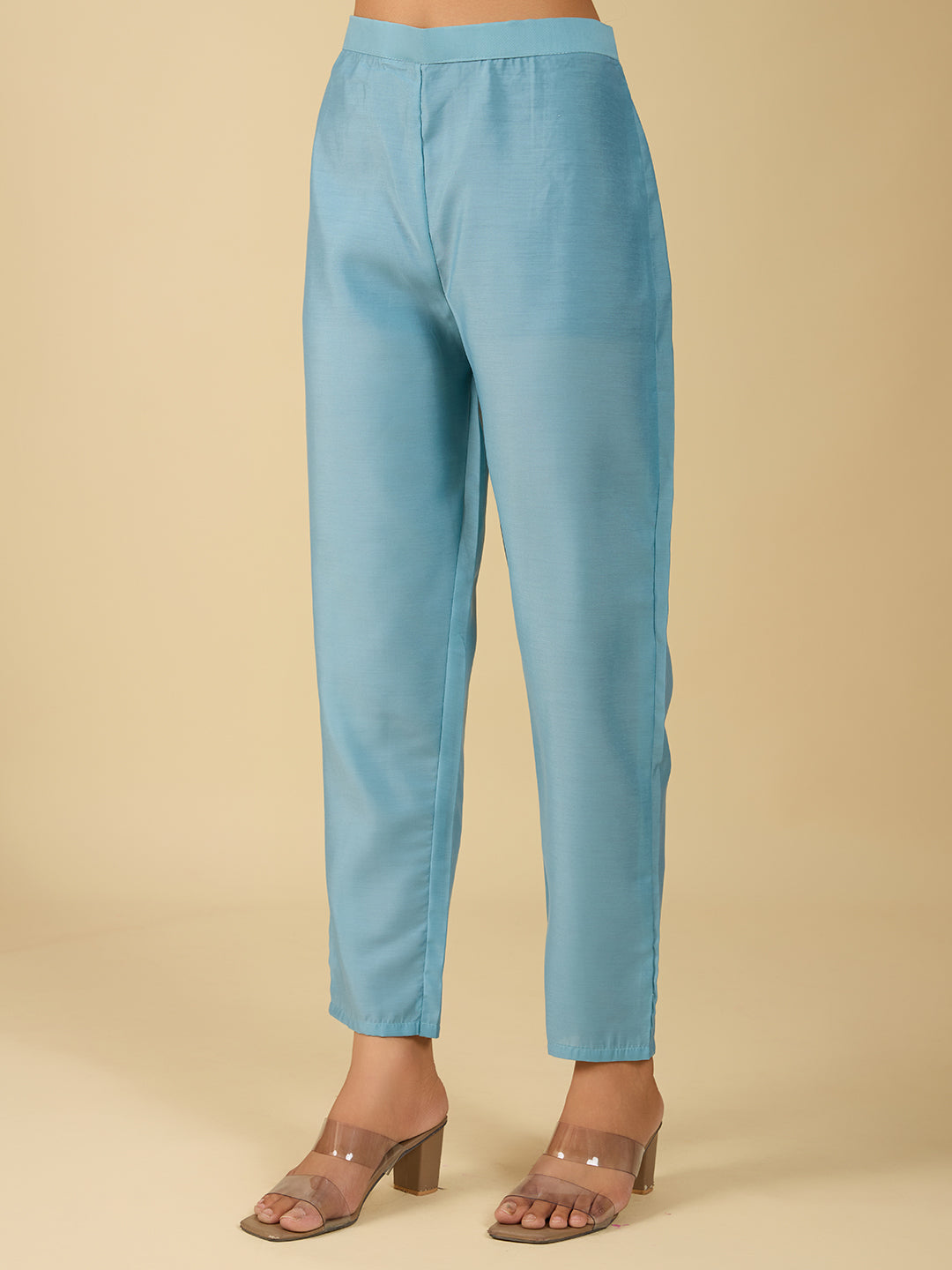 Women's Sky Blue Viscose Chanderi Embroidery Kurta Set