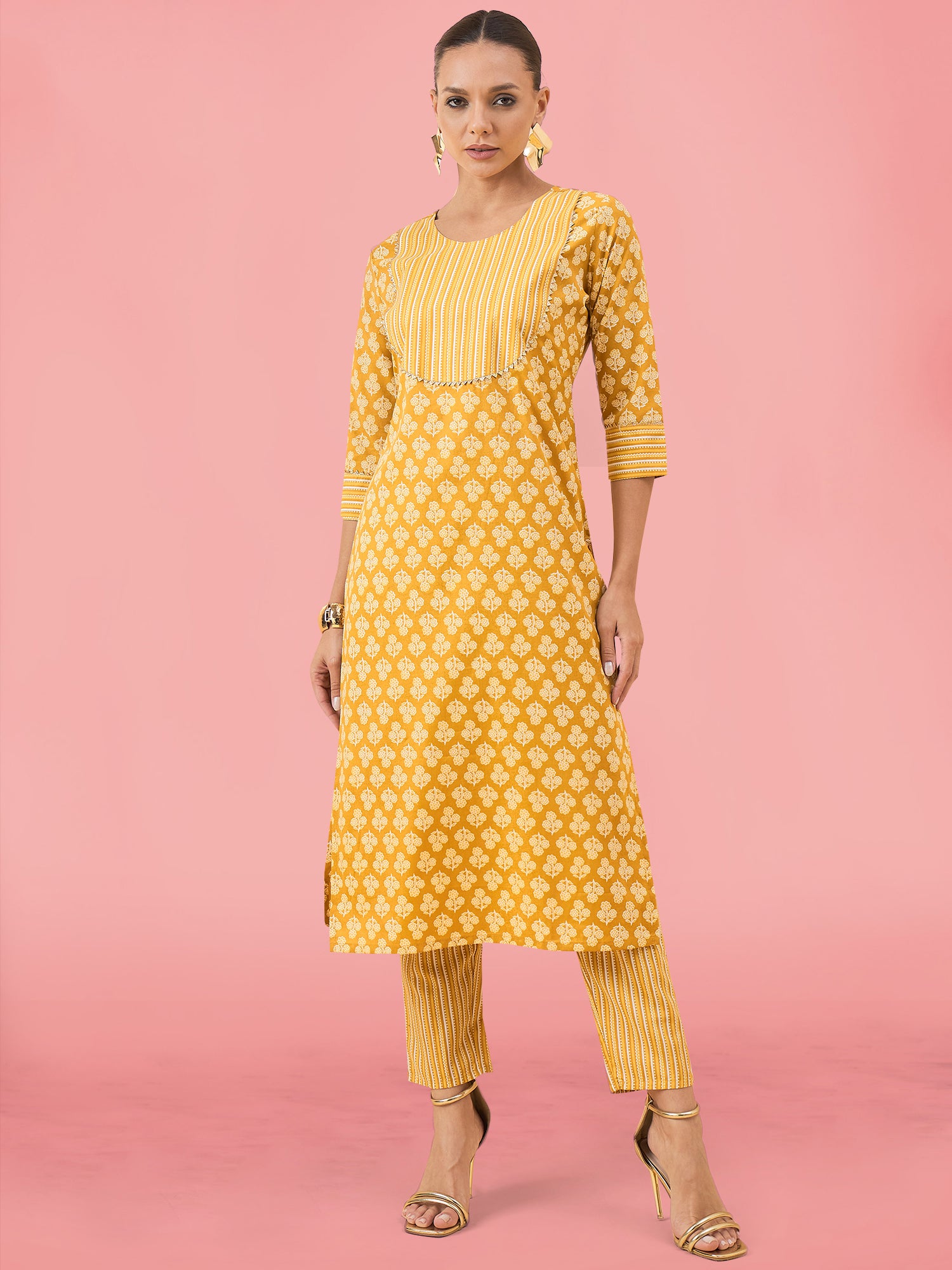 Women's Mustard Poly Cotton Kurti With Pant - Dwija Fashion