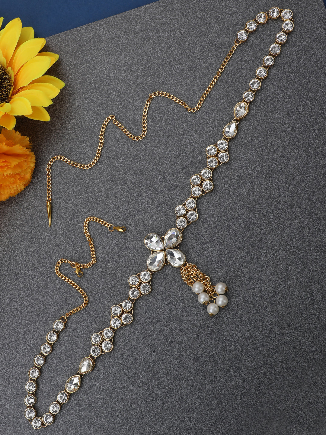 Women's Gold-Plated & White Kundan Studded & Beaded Traditional Kamarbandh