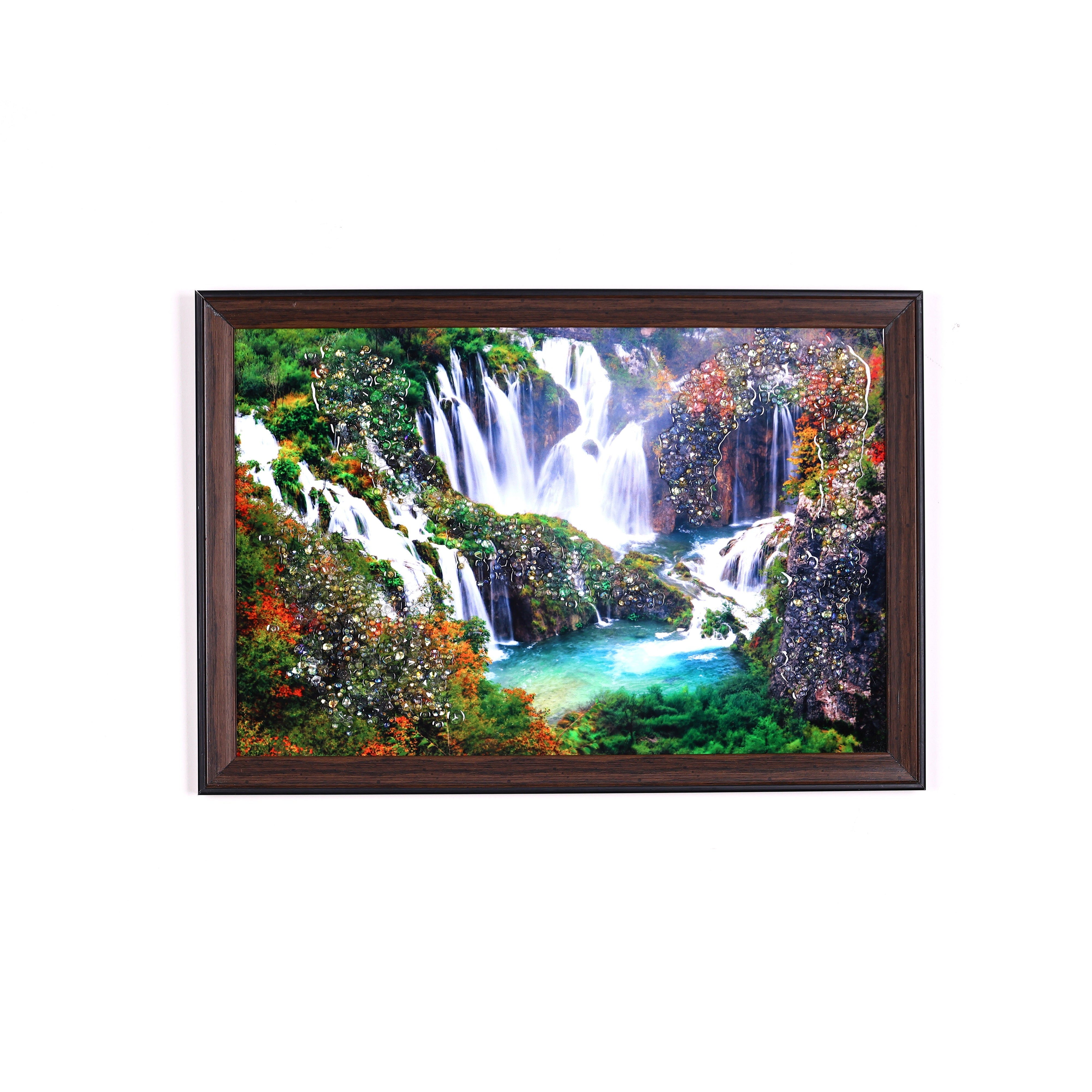 Waterfall Scenery Crystal Embellished Resin Wall Painting