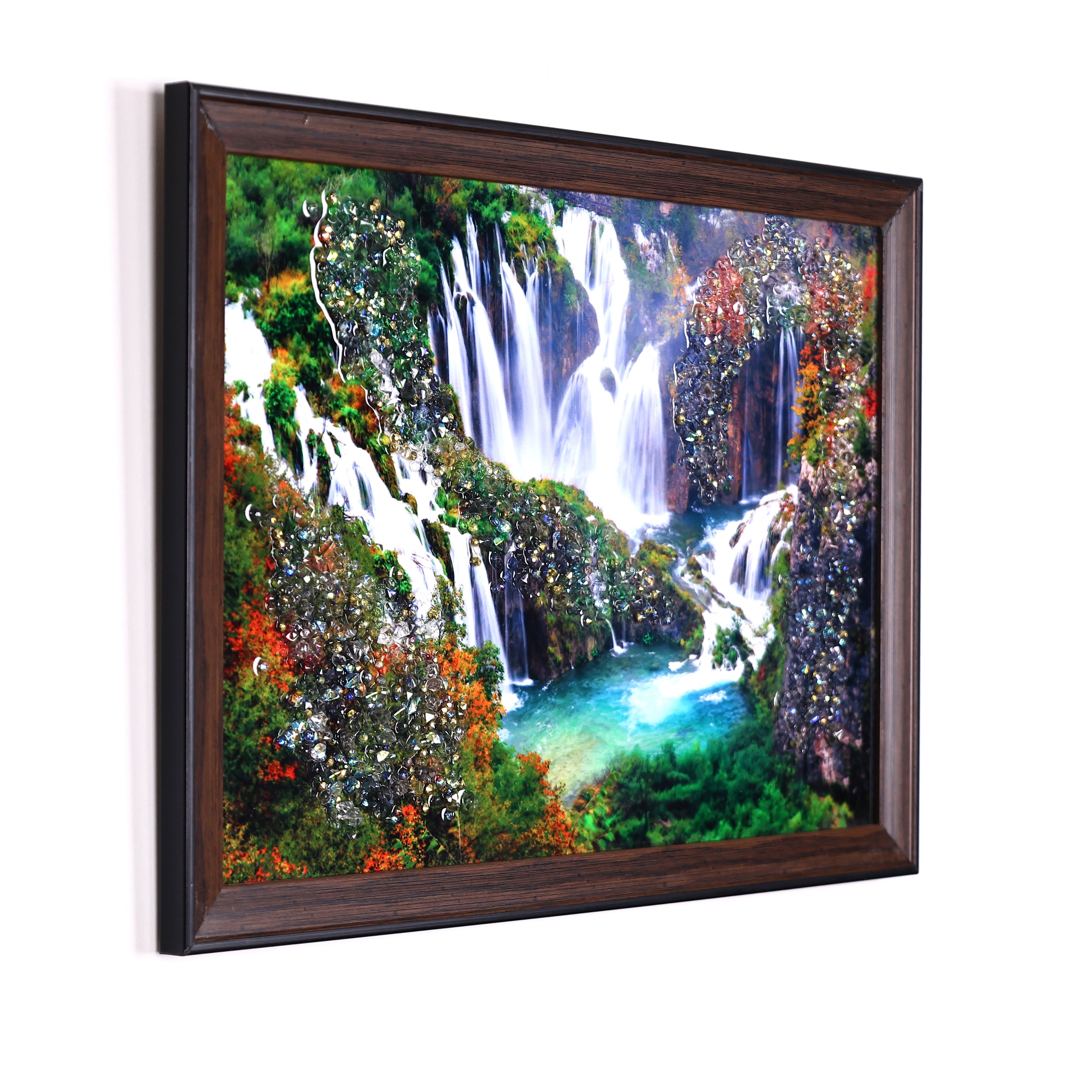 Waterfall Scenery Crystal Embellished Resin Wall Painting