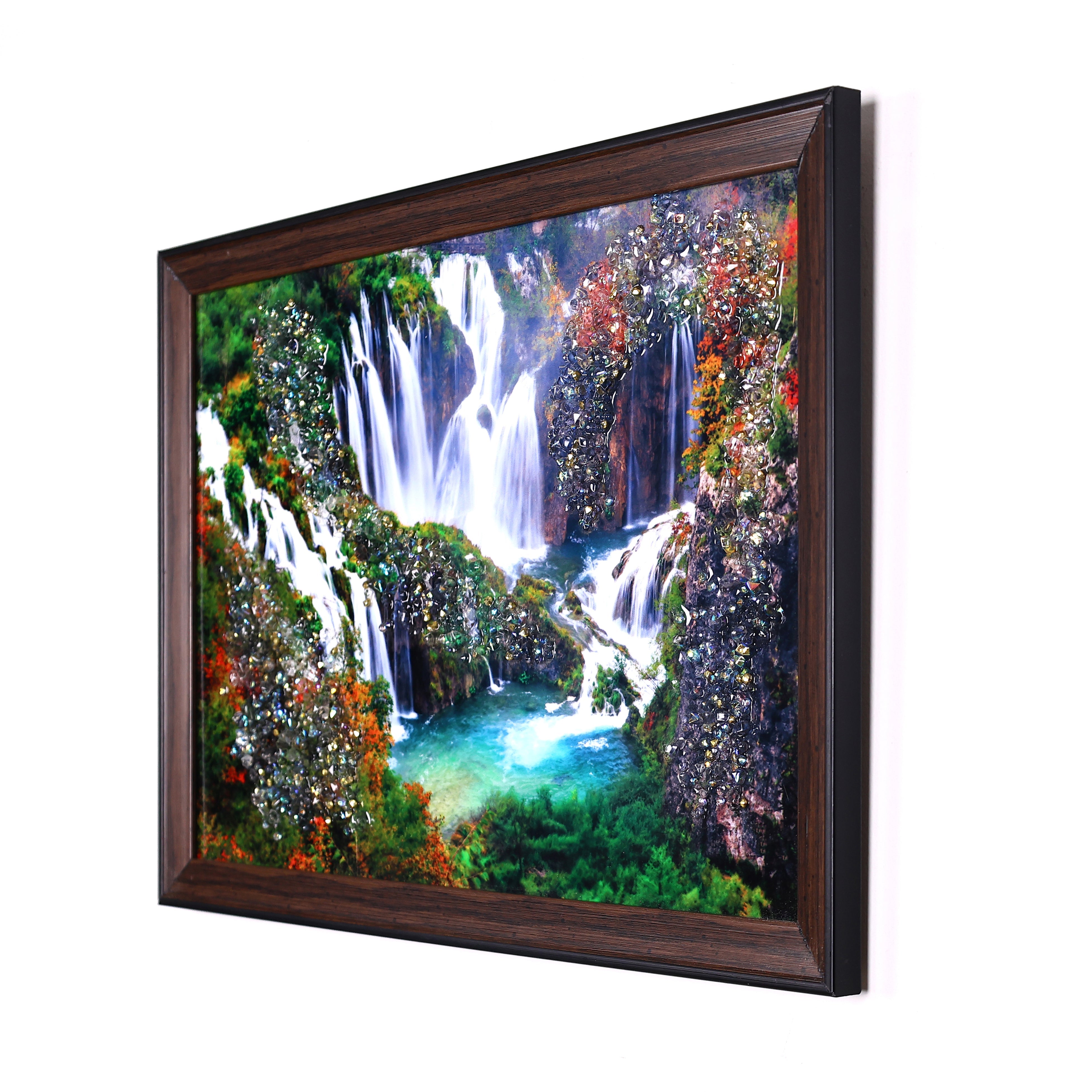 Waterfall Scenery Crystal Embellished Resin Wall Painting