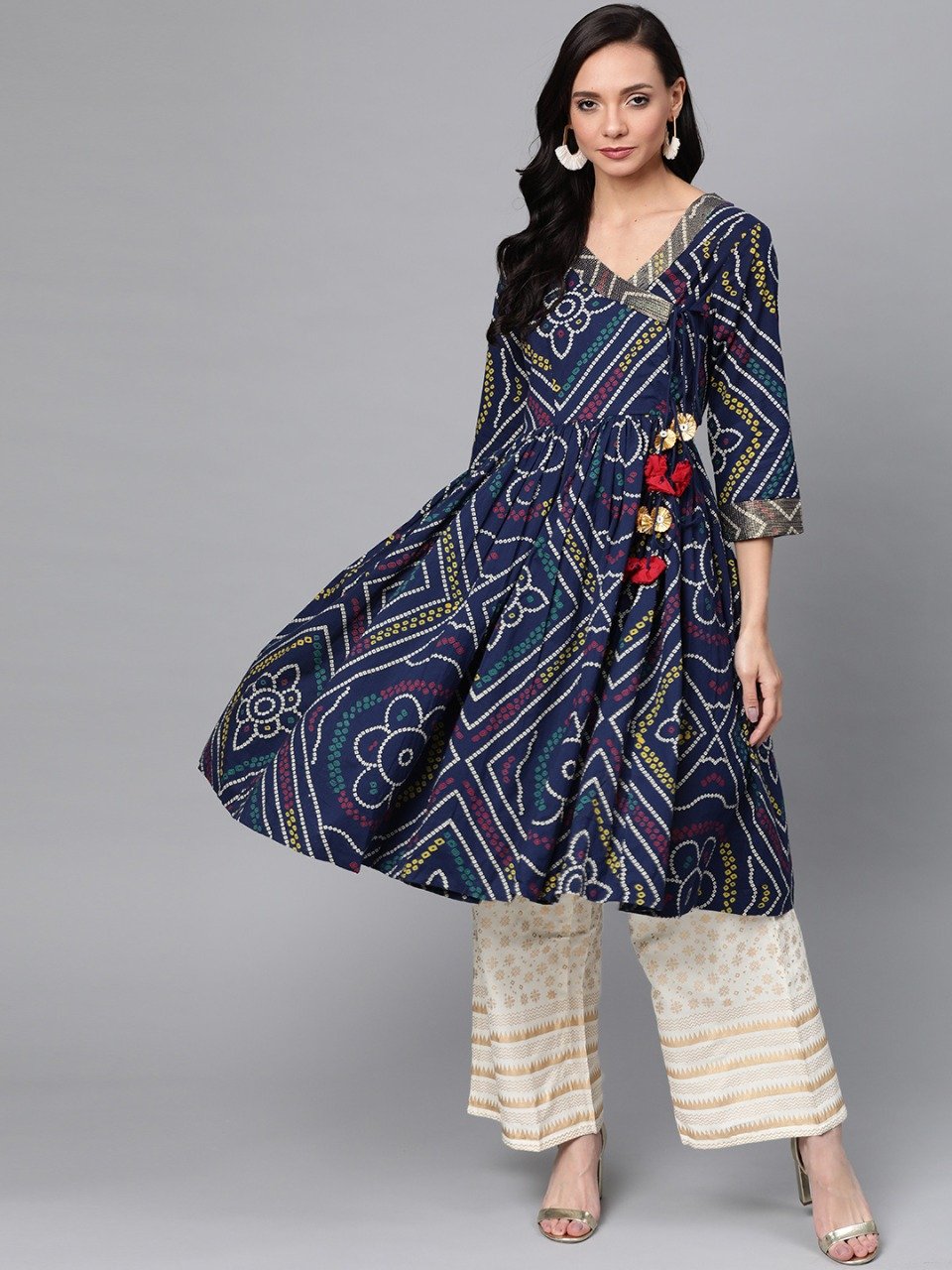 Women's Bandhani Print Kurta with Palazzos (Set of 2)