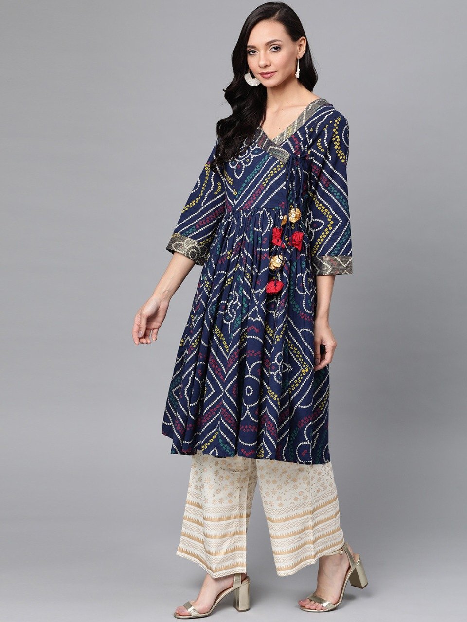 Women's Bandhani Print Kurta with Palazzos (Set of 2)