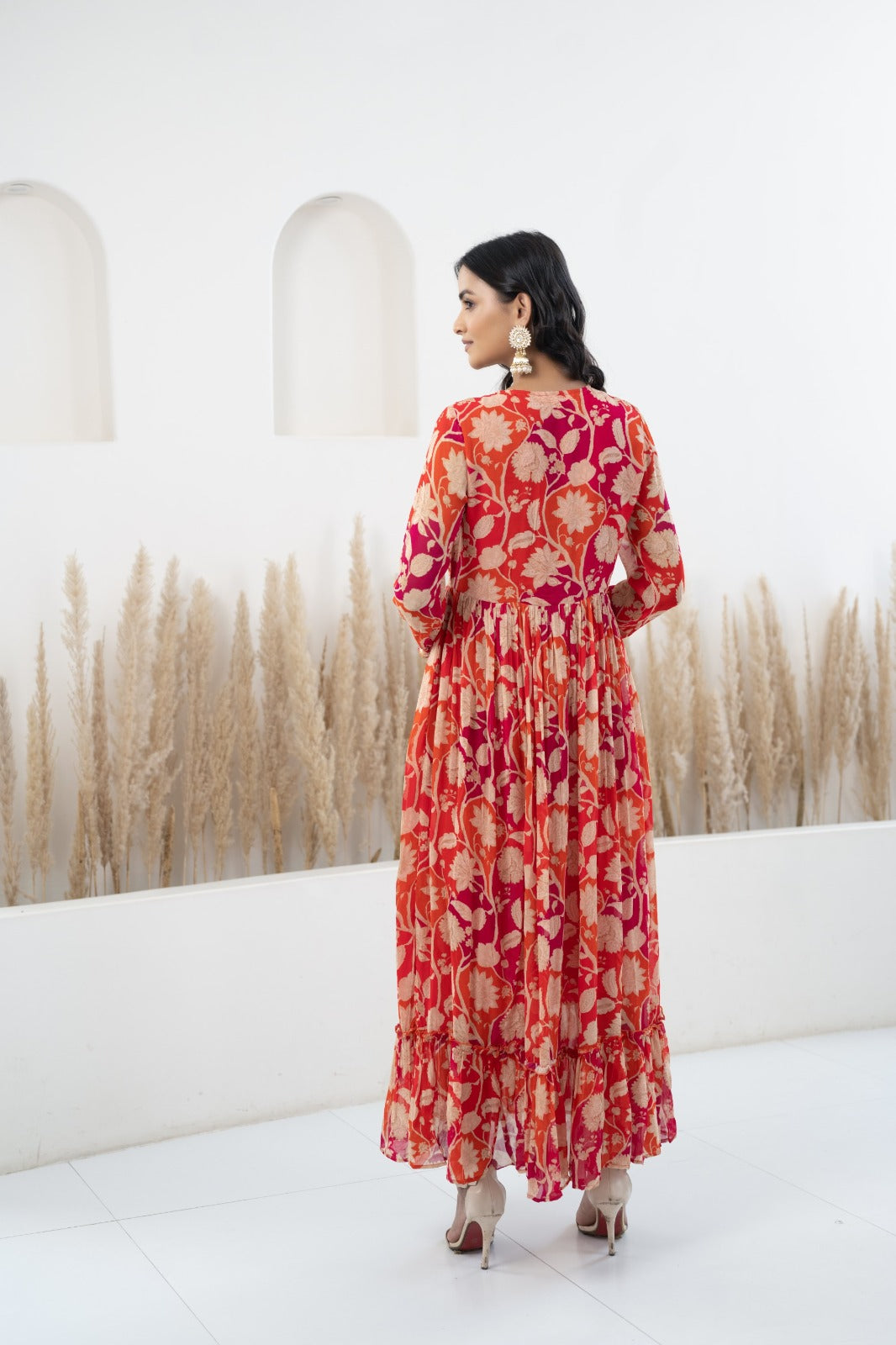 Women’s Floral Printed Long Dress by Myshka- 1 pc set
