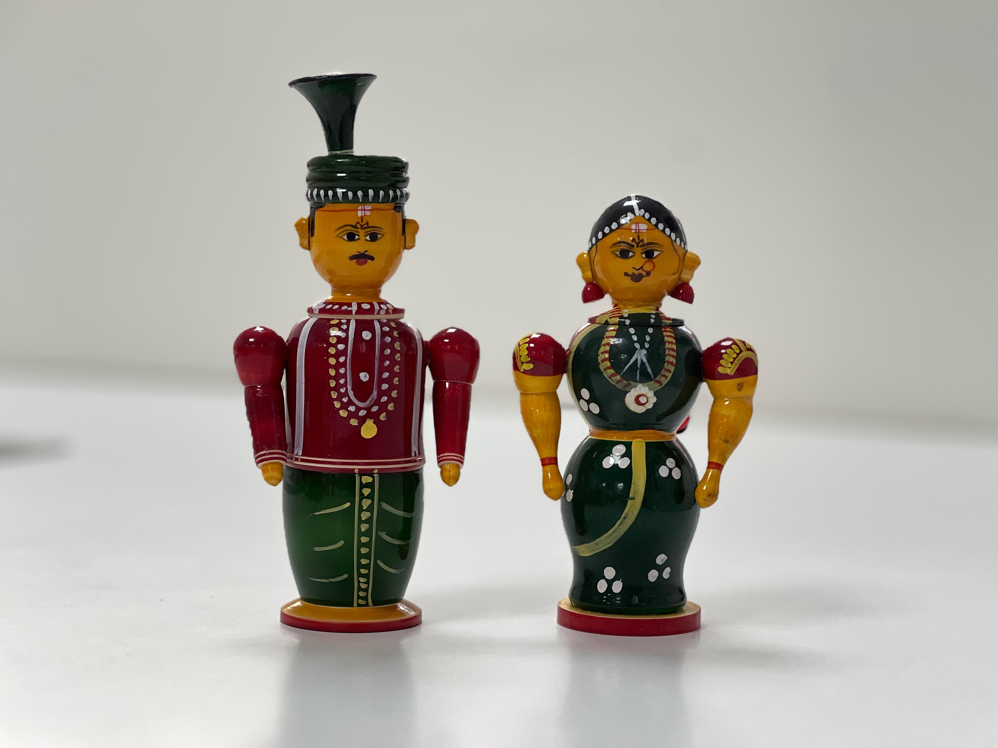 Handcrafted Wooden Bride & Groom Kondapalli Dolls Green Large