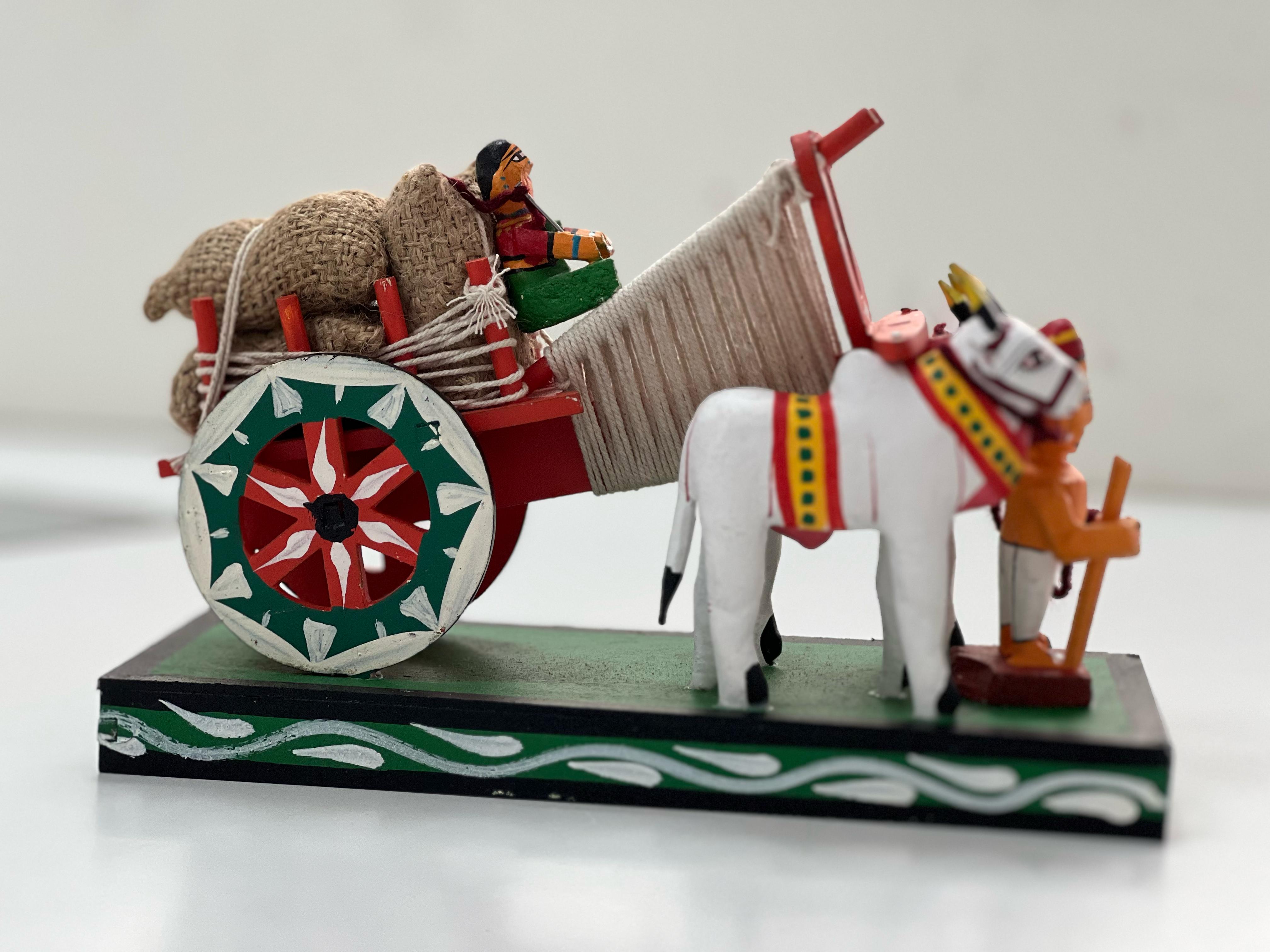 Handicraft Wooden Bullock Cart Showpiece - Kondapalli Toys