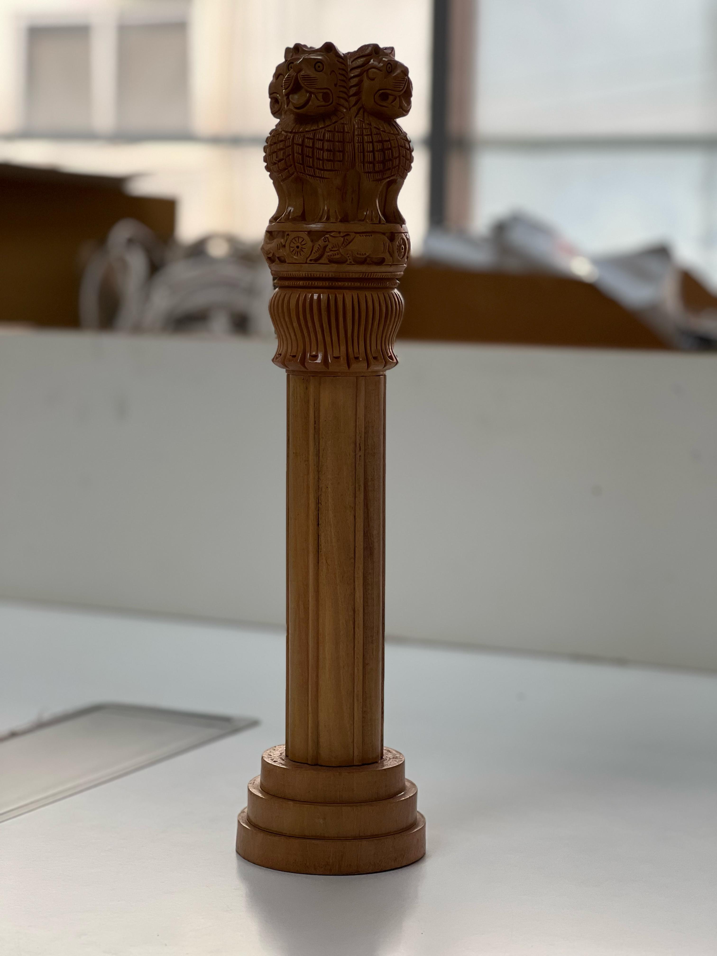 Wood Carved Ashoka Pillar Large - Kondapalli Toys