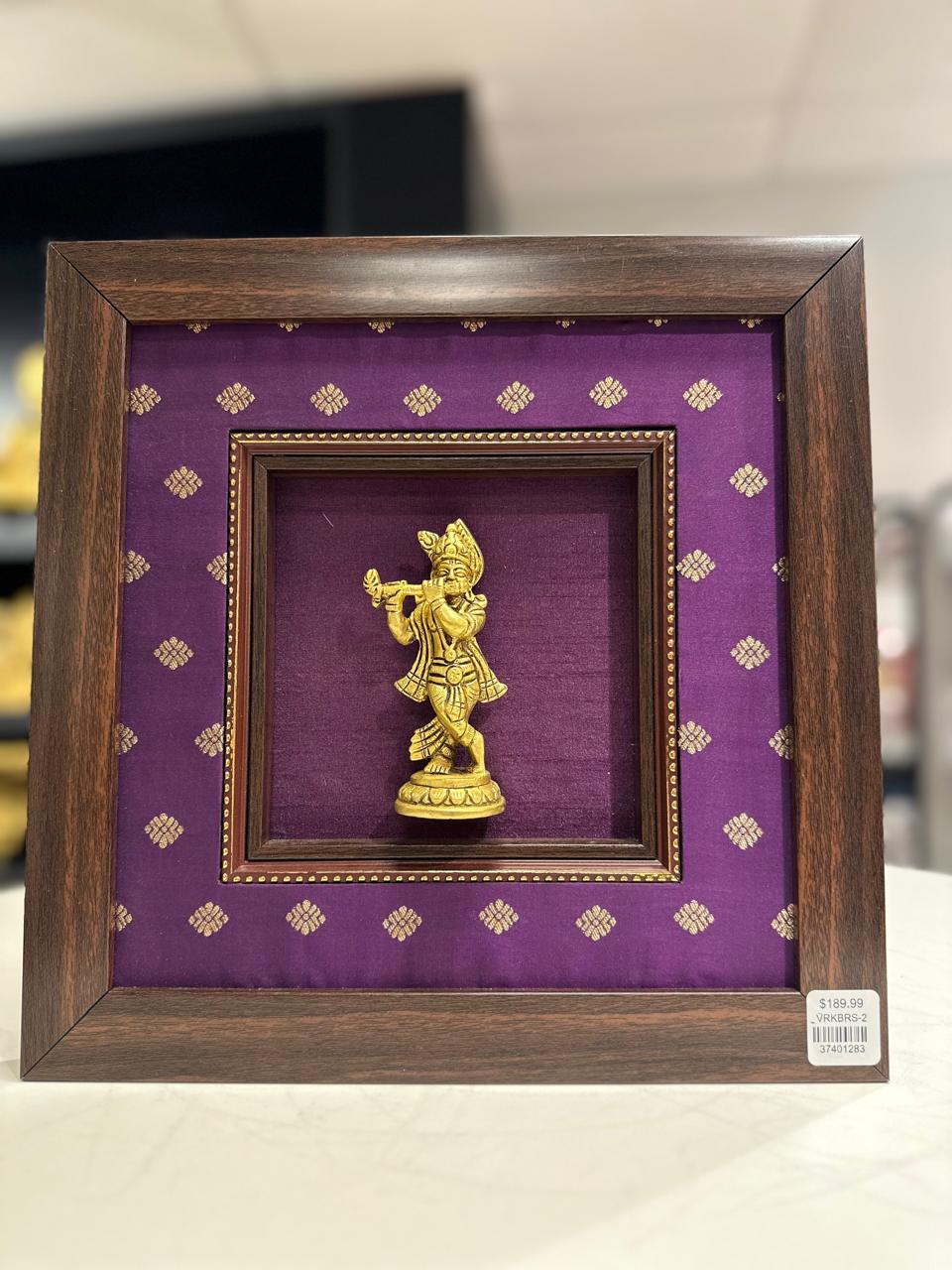 Krishna silk frame with brass idol