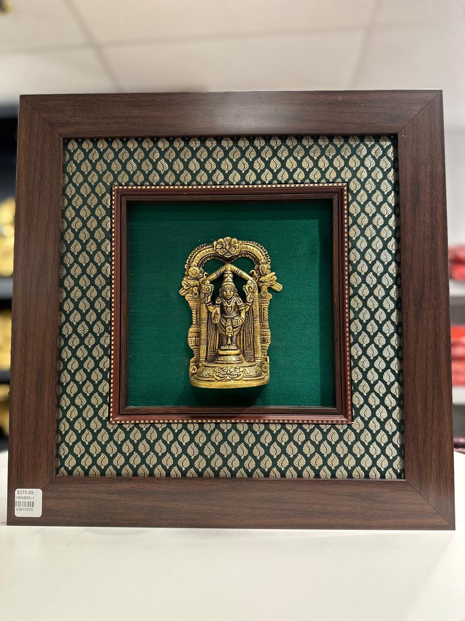 Lord Venkateshwara silk frame with brass idol