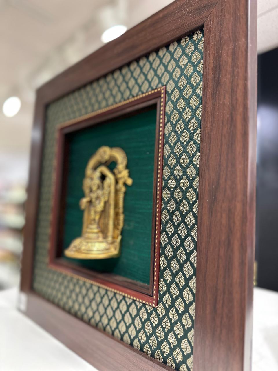 Lord Venkateshwara silk frame with brass idol
