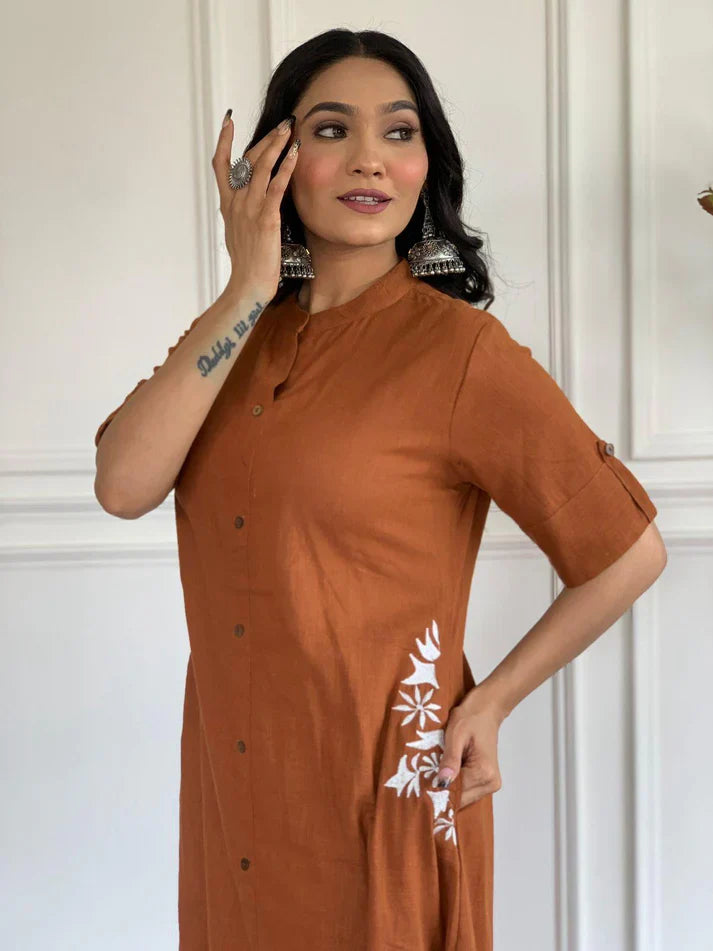 Women's Multi Color Embroidered Cotton Kurta And Palazzo Set