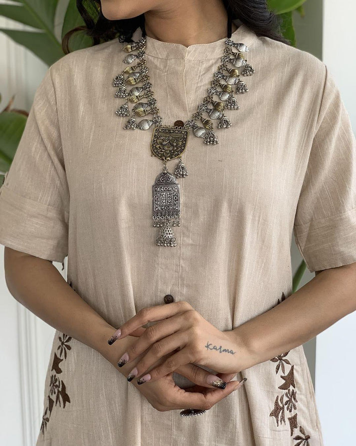 Women's Multi Color Embroidered Cotton Kurta And Palazzo Set
