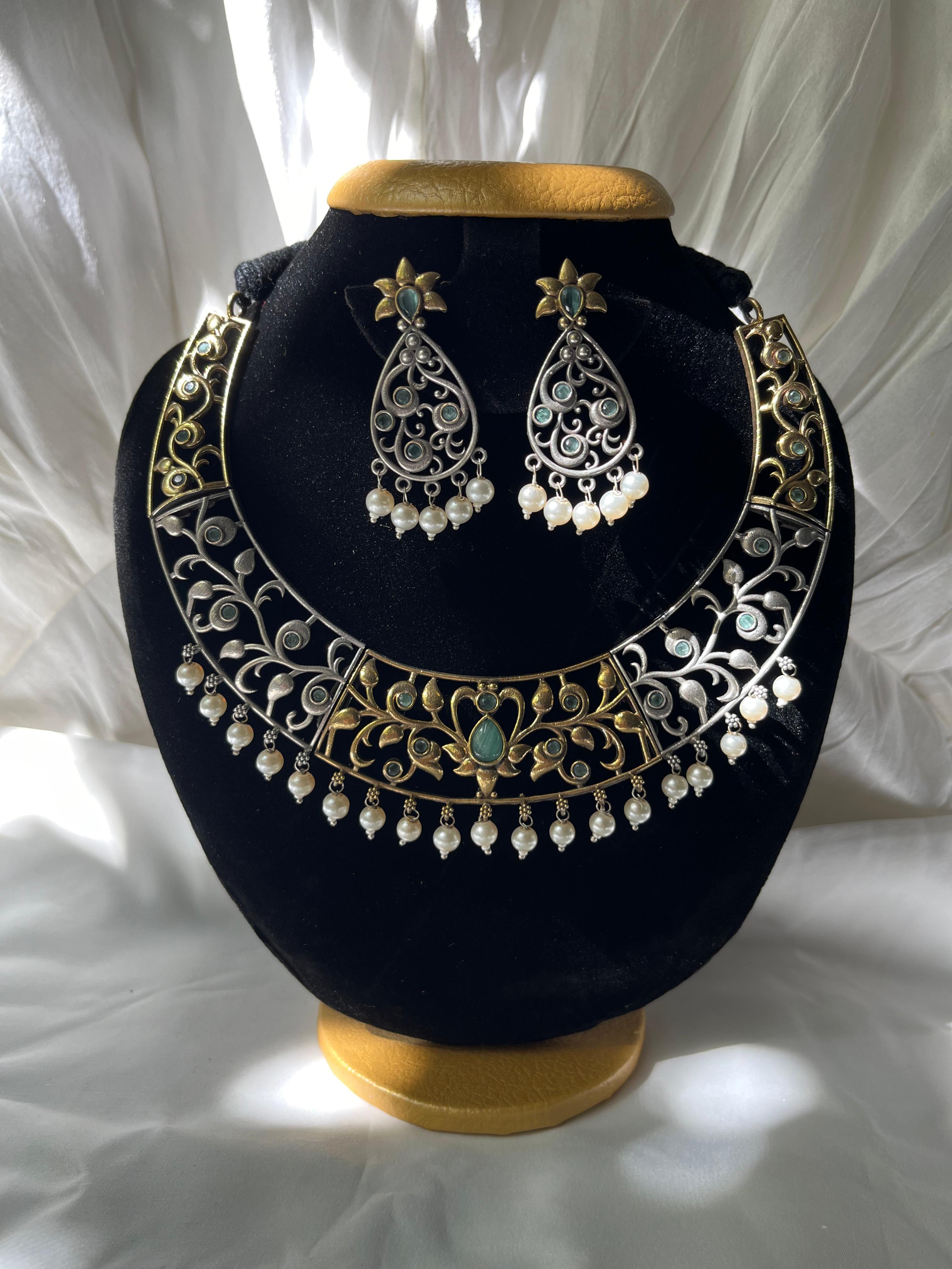 Light green dual tone jewellery set with earrings for women - Trendia Jewellery