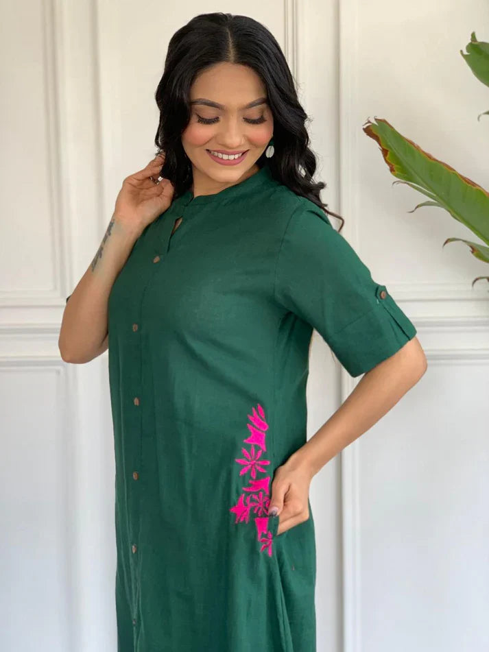 Women's Multi Color Embroidered Cotton Kurta And Palazzo Set