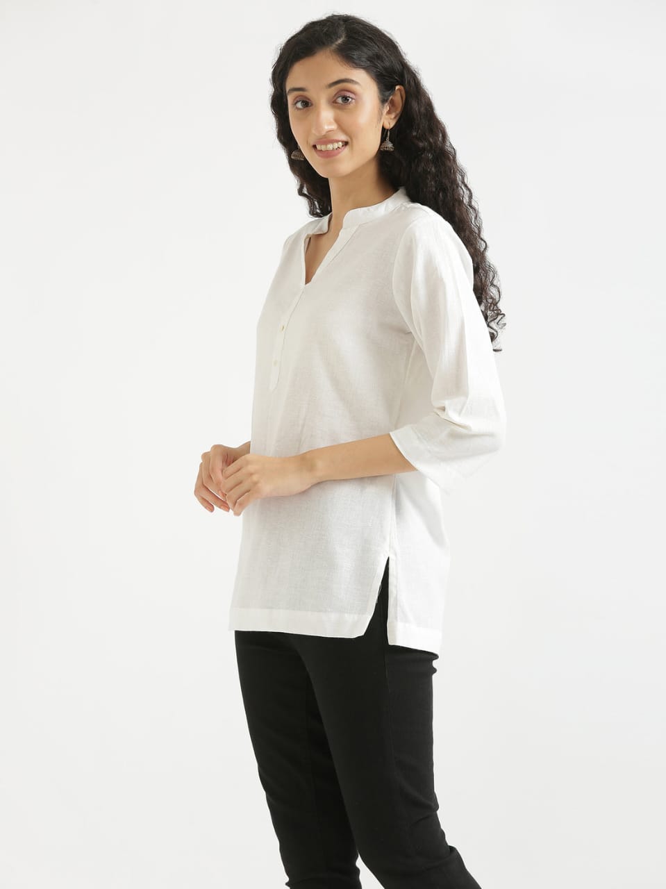 Women's White Cotton Slub Top - Saras The Label