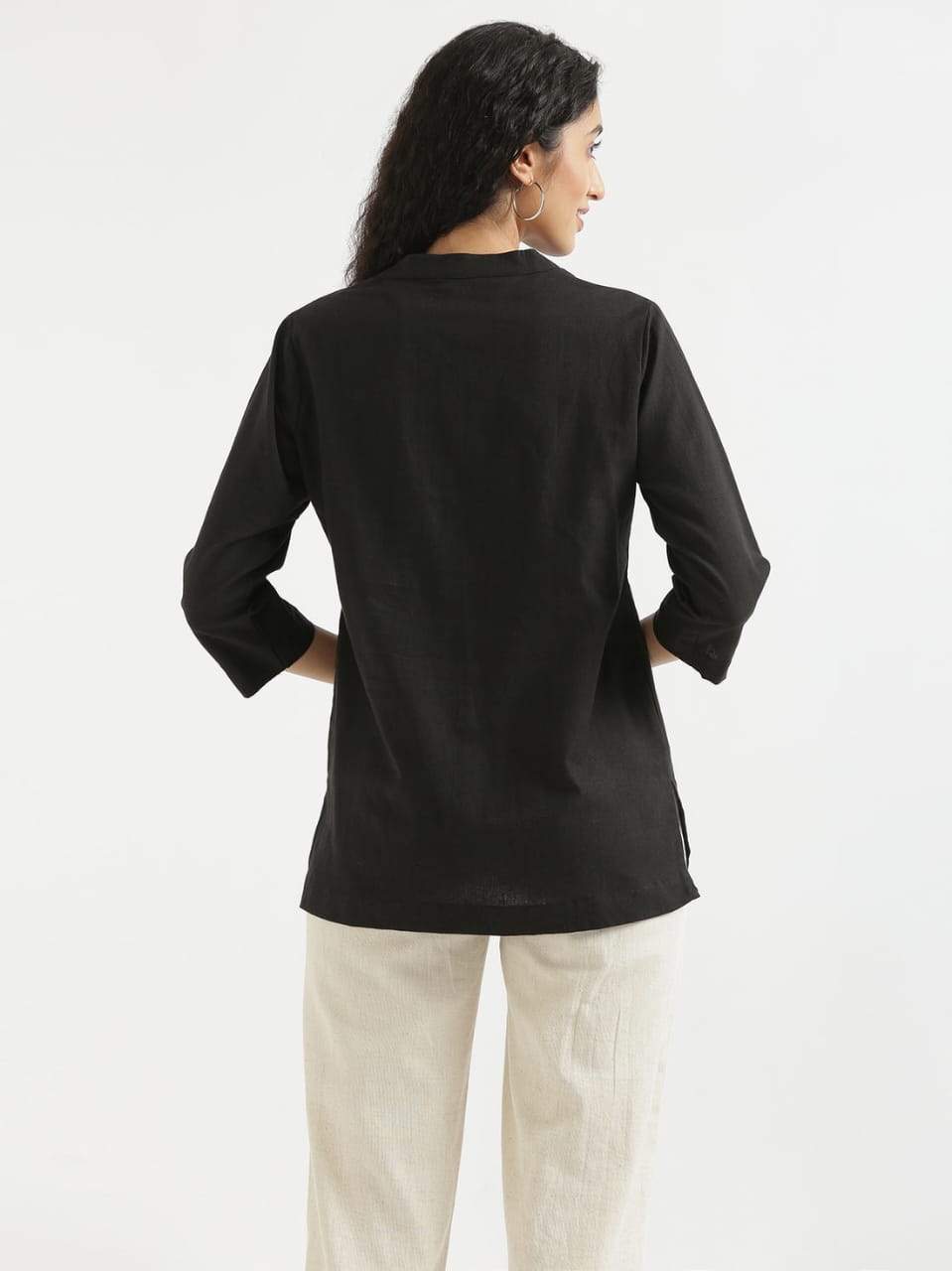 Women's Black Cotton Slub Top - Saras The Label