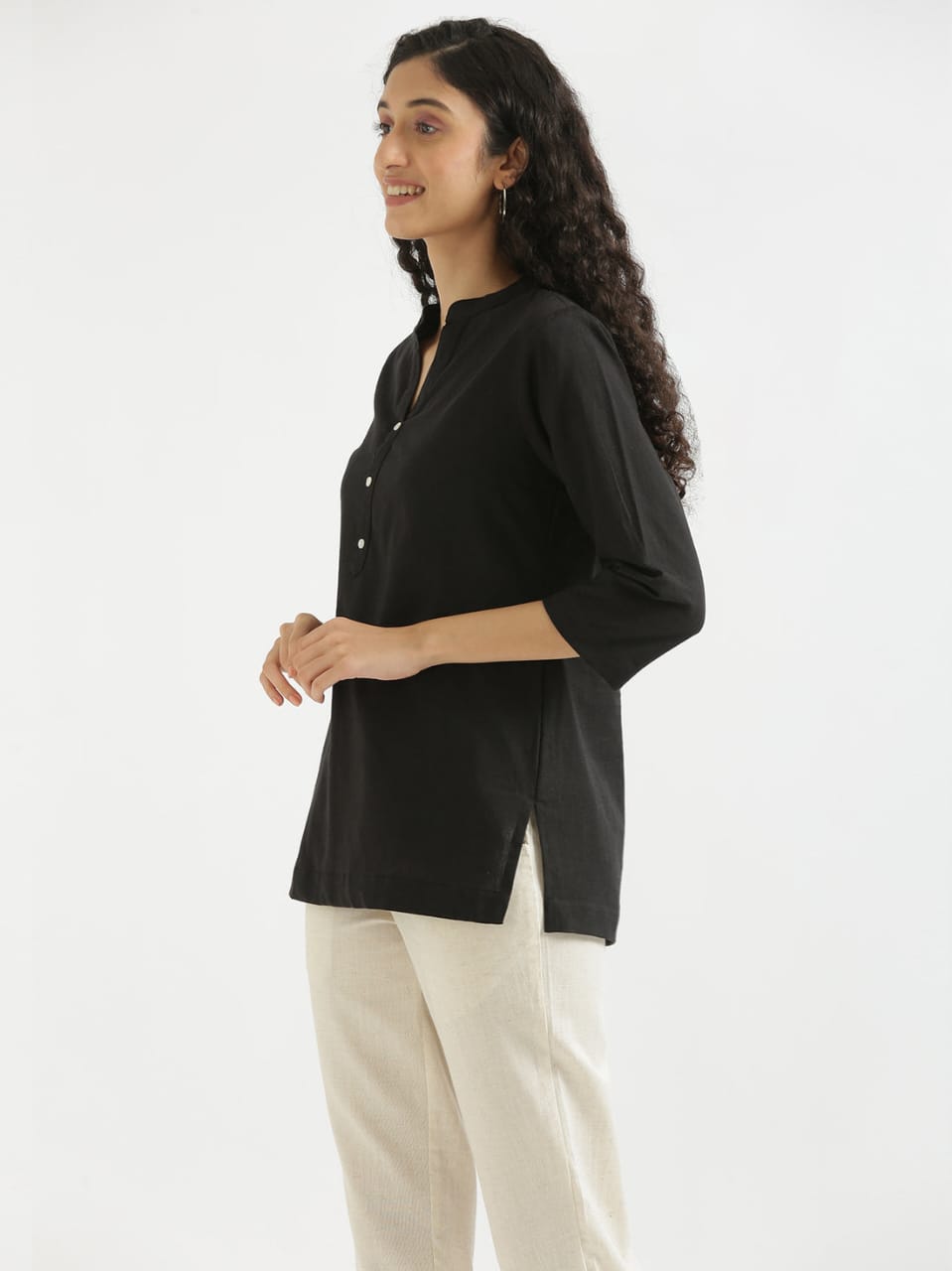 Women's Black Cotton Slub Top - Saras The Label