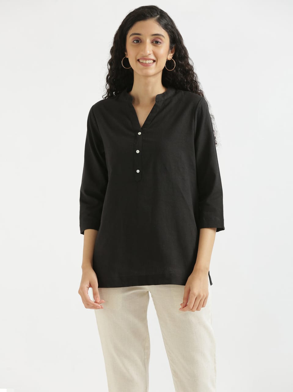 Women's Black Cotton Slub Top - Saras The Label