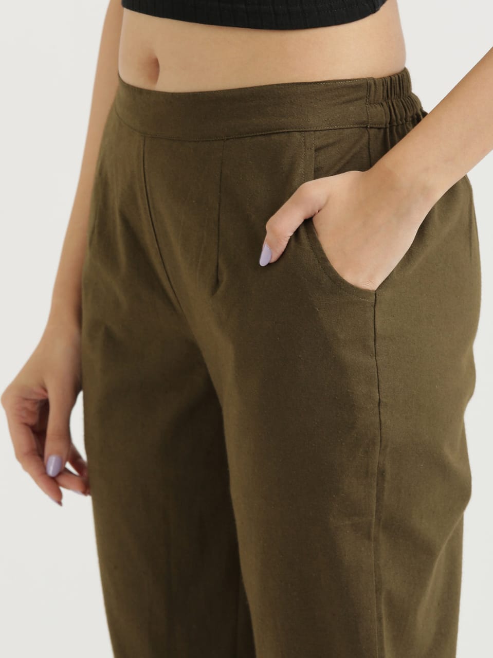 Women's Green Linen Cotton Trouser - Saras The Label