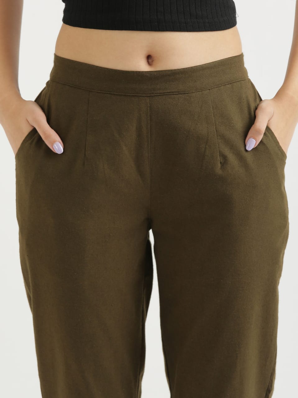 Women's Green Linen Cotton Trouser - Saras The Label