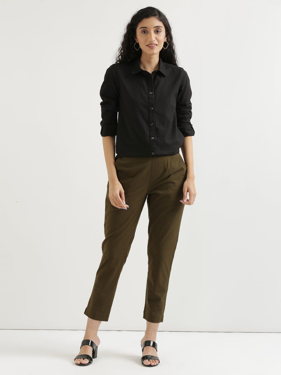 Women's Green Linen Cotton Trouser - Saras The Label