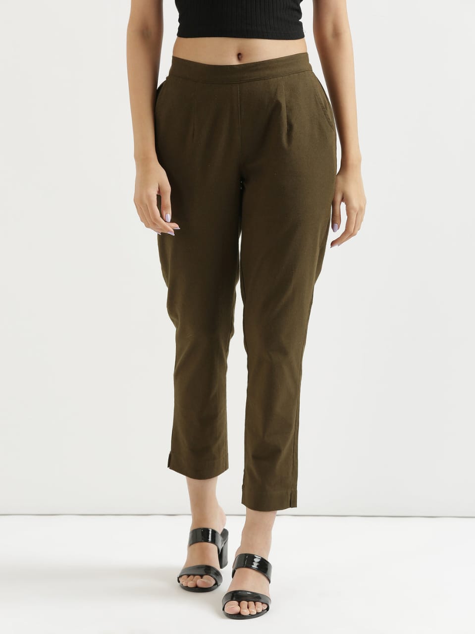 Women's Green Linen Cotton Trouser - Saras The Label