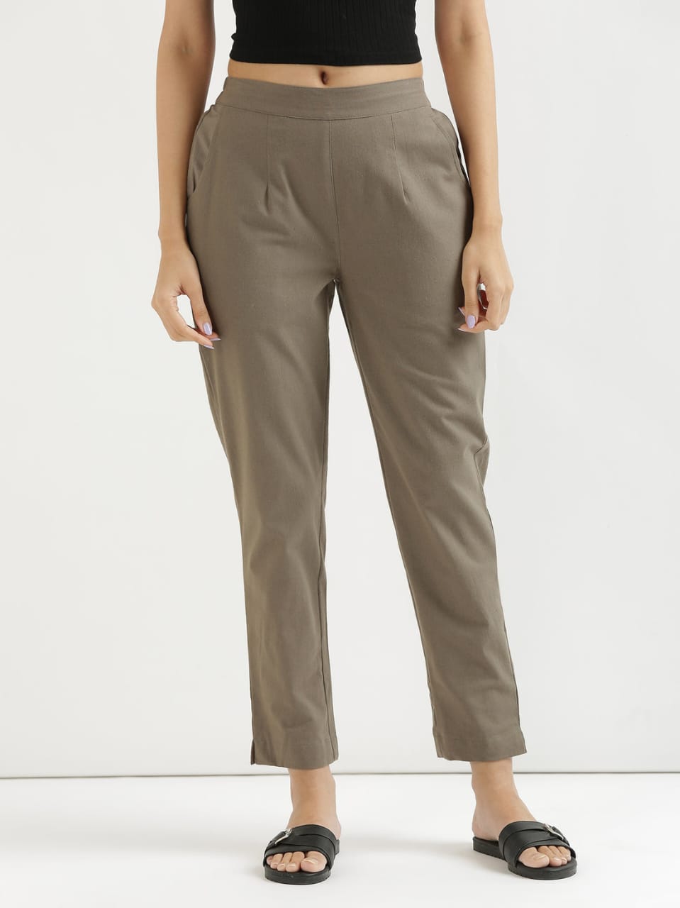 Women's Grey Linen Cotton Trouser - Saras The Label