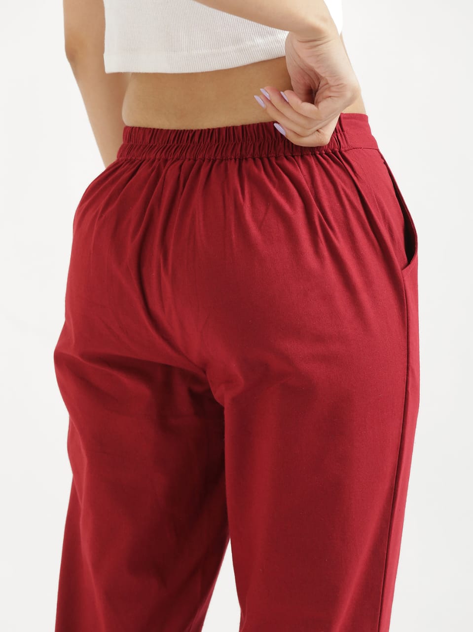 Women's Red Linen Cotton Trouser - Saras The Label