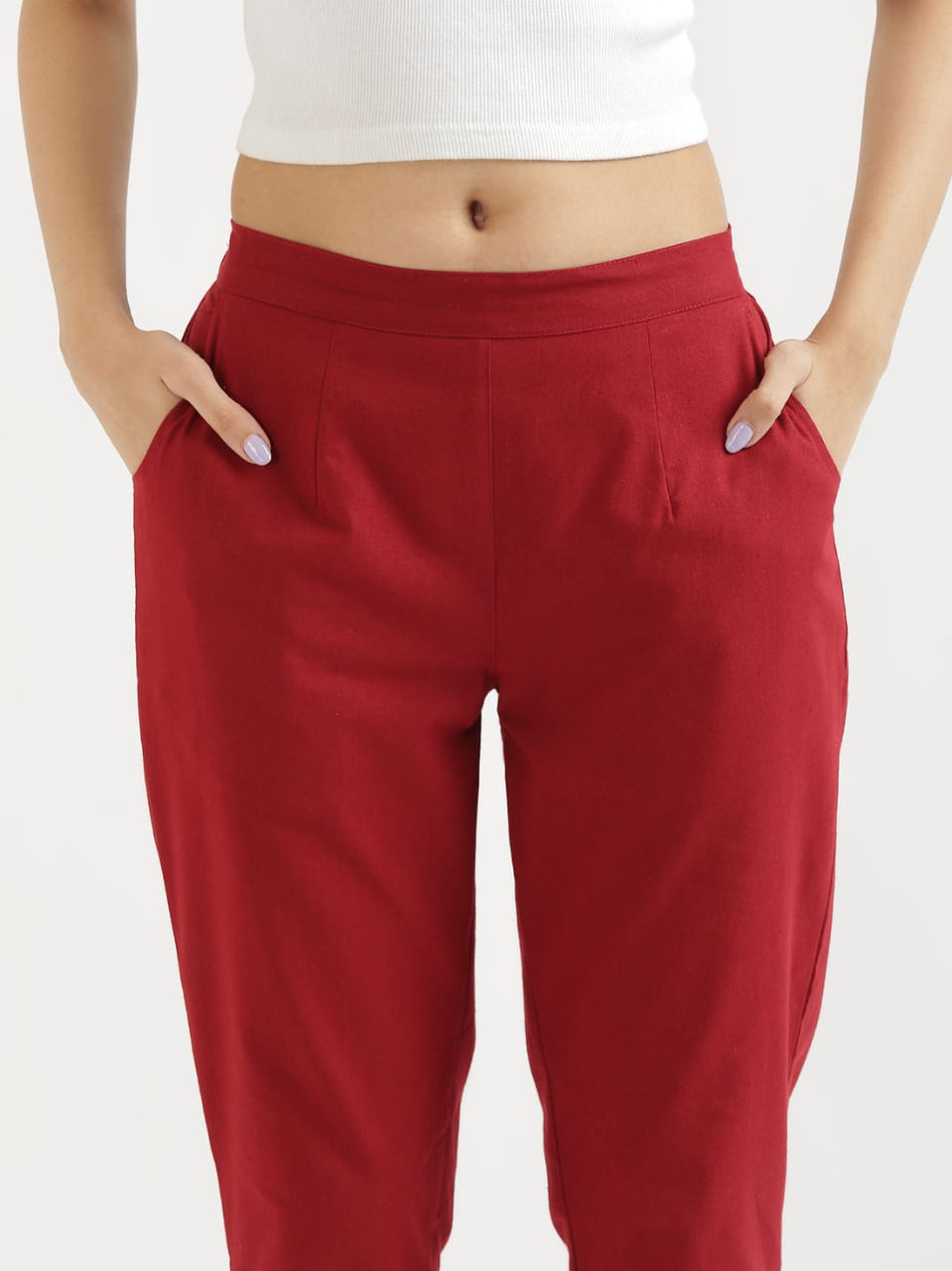 Women's Red Linen Cotton Trouser - Saras The Label