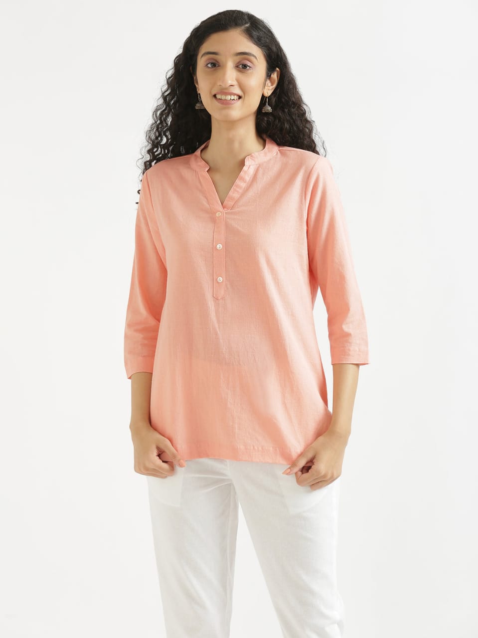 Women's Peach Cotton Slub Top - Saras The Label