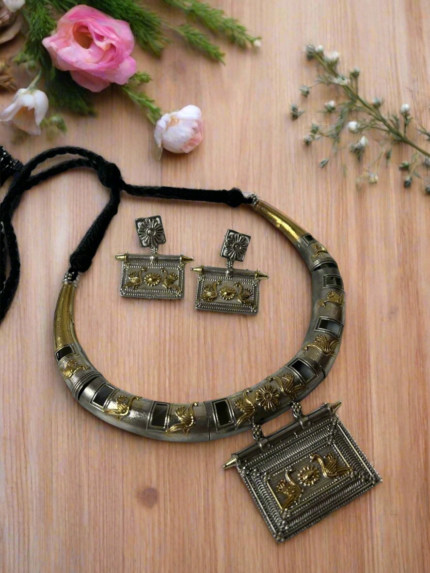 Dual tone bohemian jewelry set with earrings - Trendia Jewellery