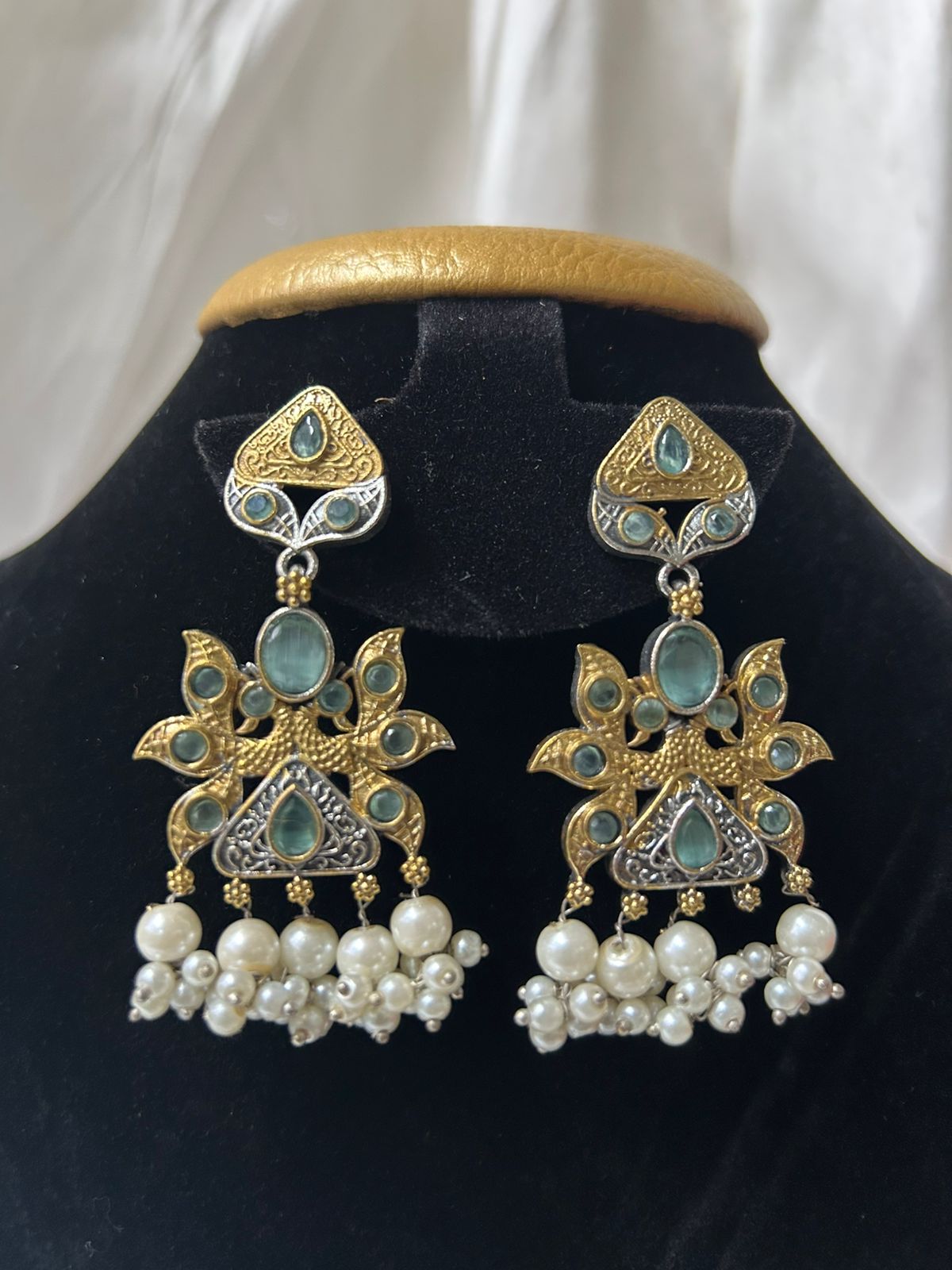 Dual tone green peacock jewellery set for women - Trendia Jewellery