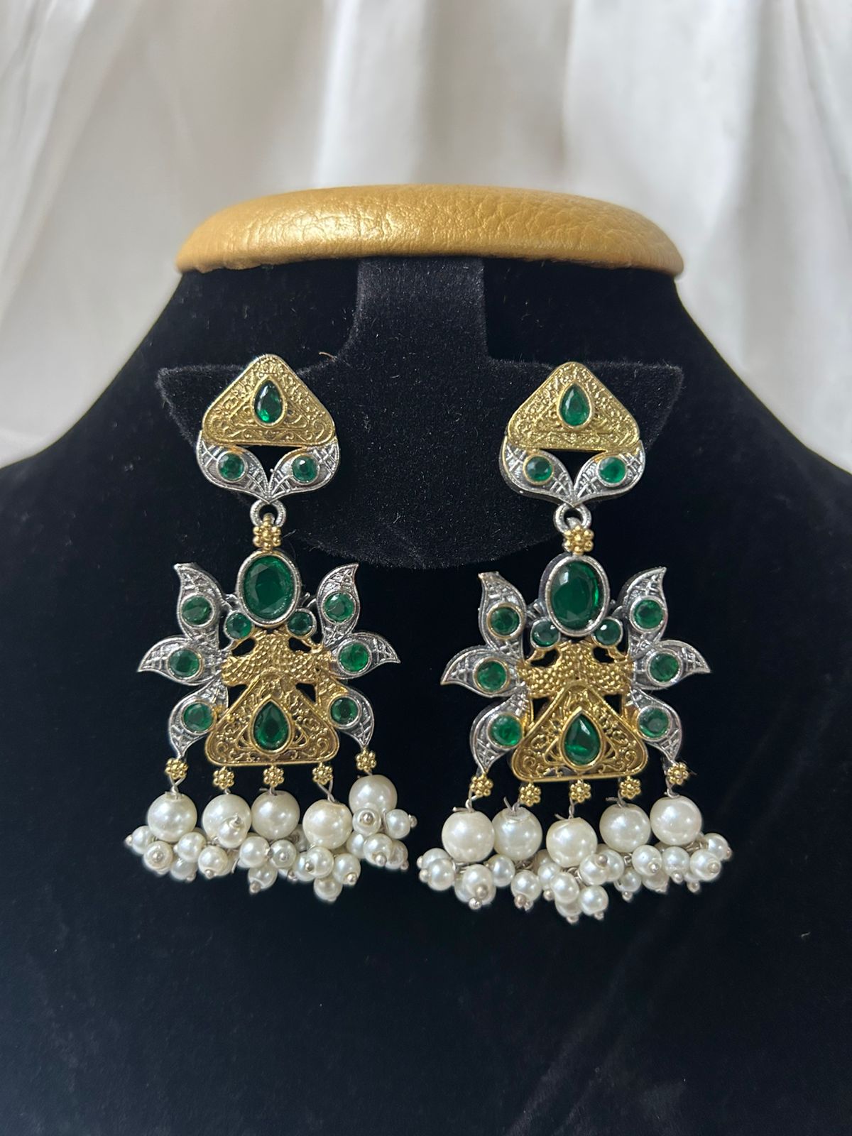 Dual tone emerald green peacock jewellery set for women - Trendia Jewellery