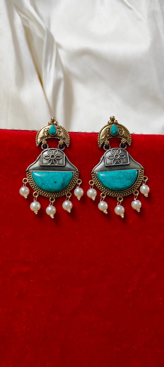 Handcrafted blue stone studded earrings for women - Trendia Jewellery